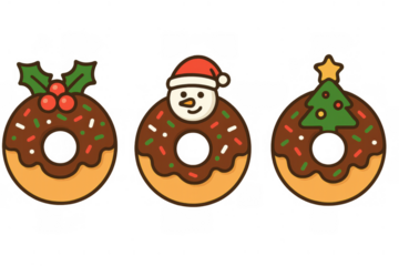 Christmas concept donuts with chocolate icing and colorful sprinkles, adding holiday cheer and seasonal sweetness