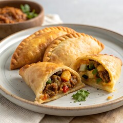 Golden baked empanadas with beef filling, Latin American hand pies, pastry