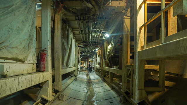 Tunnel Boring Machine (TBM) Rear: Scaffolding and Support Corridor