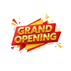 Grand Opening Announcement Banner with Geometric Shapes and Golden Letters Promotion Event