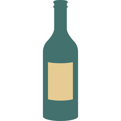 Teal Colored Wine Bottle With Light Brown Label Centered On A Transparent Background Vector Art Illustration