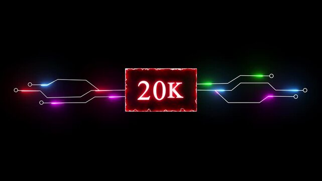 Neon social media followers or subscriber. Neon 20K celebration text animation background.