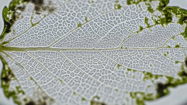 A bright green leaf revealing skeletal veins in macro view