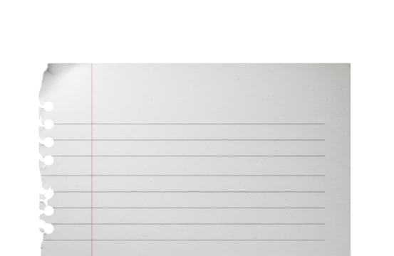 A torn sheet of lined paper from a notebook, isolated on a transparent background - Powered by Adobe