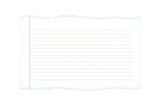 A torn sheet of lined paper with a red margin, isolated on transparent background