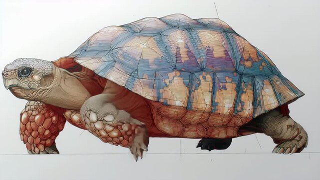 ネオン配色で横向きのリクガメ