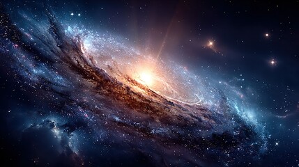 Fototapeta premium A colorful galaxy with bright stars and swirling cosmic dust in deep space.