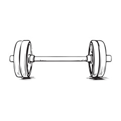 Vector sketch of a weightlifting barbell in a simple and clear line style.