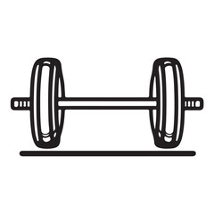 Black and white sketch of a barbell, a simple hand-drawn line style illustration featuring a piece of fitness equipment or exercise weight.