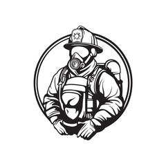Naklejka premium Cartoon vector illustration of a firefighter in full uniform, including protective helmet, fire-resistant uniform and safety gear.