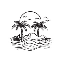 Cartoon vector illustration of beach scenery in cute and cheerful style.