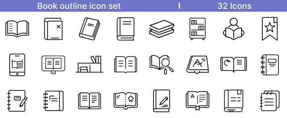 Book Outline Icon Set for Education, Reading, and Literature Design