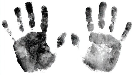 Ink handprints on white background, representing connection, unity, and human touch