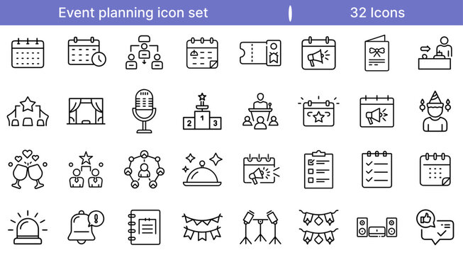Event Planning Icon Set for Party, Conference, and Celebration Design