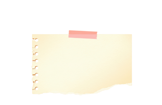 Yellow notepad page with pink tape isolated on transparent background