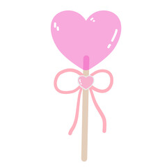 A cute pastel pink heart-shaped lollipop tied with a delicate bow and small heart detail. This simple, sweet illustration is perfect for Valentine’s Day designs, stickers, or romantic-themed patterns.