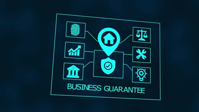 Business Guarantee digital concept. Enterprise protection and assurance system integrating AI-driven governance, secure structure, and performance reliability framework.