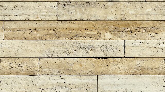 Seamless truck of a travertine stone wall with horizontal rectangular tiles. Horizontal Dynamic background loop.