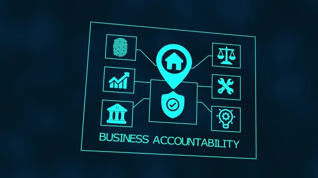Business Accountability system. Corporate governance and digital compliance network ensuring integrity, transparency, and responsible performance analytics management.