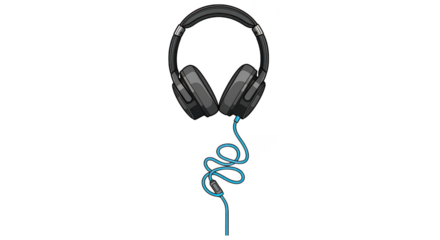 Modern Black Headphones With Blue Cable Illustration