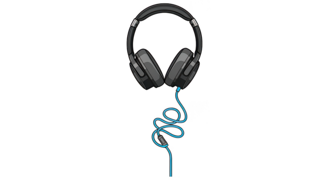 Modern Black Headphones With Blue Cable Illustration