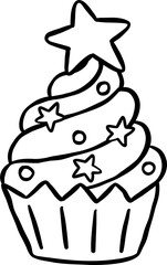Cute Christmas Tree Cake Outline Doodle Hand Drawn