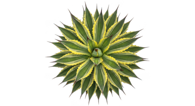 Vibrant Variegated Agave Succulent Rosette On Black Background