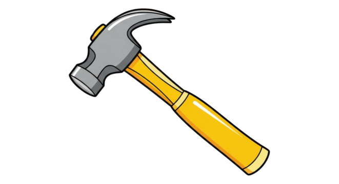 Cartoon Claw Hammer With Yellow Handle Illustration - Powered by Adobe