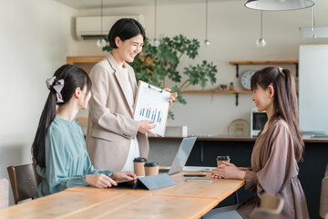 Obraz premium Businesswoman holding a marketing meeting (office casual, meeting) 