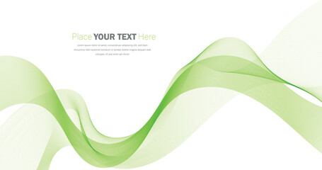 Abstract green wavy lines flowing across a clean white background