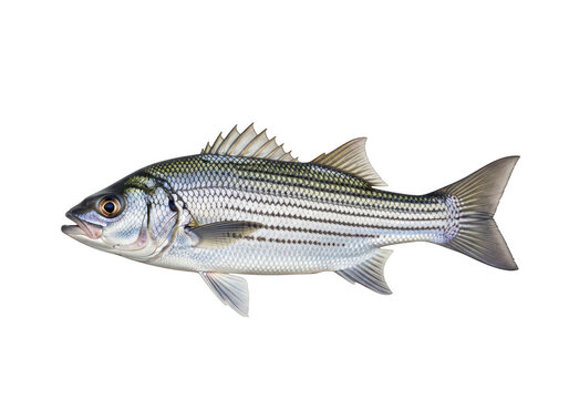 Detailed realistic striped bass fish swimming motion aquatic animal underwater life isolated on transparent background