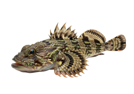 Detailed portrait of a scorpionfish underwater natural wildlife marine life isolated on transparent background