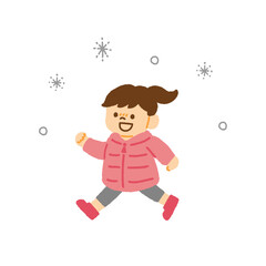 雪遊び 子ども ダウンジャケット 冬 イラスト 手描き