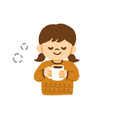 ホットココア 飲む 女の子 冬 暖かい イラスト 手描き