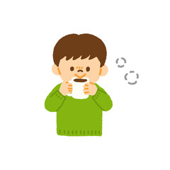 ホットココア 飲む 男の子 冬 暖かい イラスト 手描き
