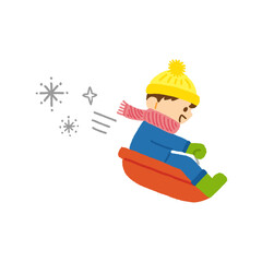 子ども そり遊び 雪 冬 冬休み イラスト 手描き
