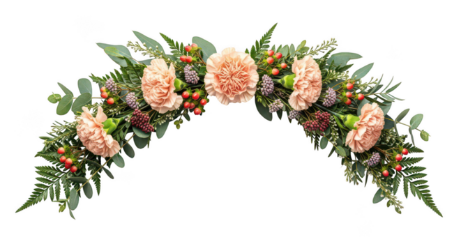 Peach Carnation And Eucalyptus Floral Arch On Black Background