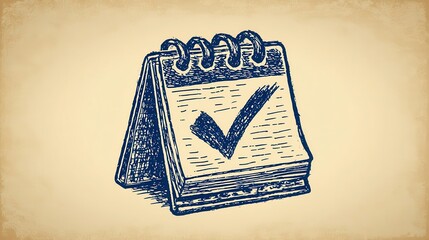 Hand-drawn illustration of a vintage-style calendar with a check mark.