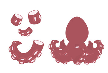 茹で蛸とタコの脚とタコブツのイラストセット