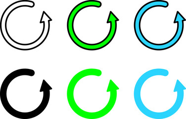 Obraz premium Collection of circular arrow icons for refresh, reload, and undo. Features outline and solid fill designs in black, green, and blue, ideal for modern UI/UX