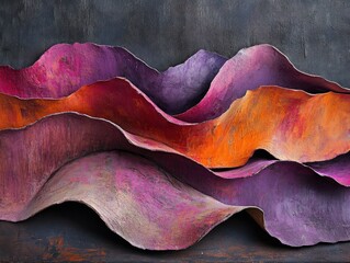 Abstract Mountainscape with Textured Colorful Layers