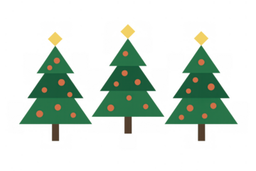 Christmas trees illustration with star toppers and baubles, a festive holiday season decoration vector set