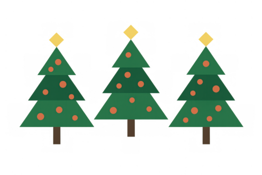 Christmas trees illustration with star toppers and baubles, a festive holiday season decoration vector set
