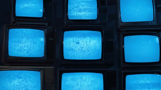Green Screen stacked retro tvs turning on screens blue dark tone you can replace with the footage or picture want lkeyingr effect in ae check out tutorials internet scene 4 distortion, overlay