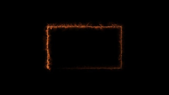 Glowing neon rectangle fire text frame with light animation. 