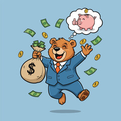 Happy Bear Celebrating Financial Success and Savings