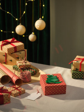 Christmas gifts ready for the new year celebration with ribbons
