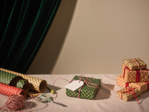 A scene of Christmas gifts being wrapped, ready for the holidays.
