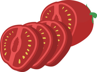 Fresh Sliced Red Tomato Illustration on White Background