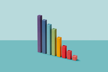 Color wooden blocks as descending chart on teal